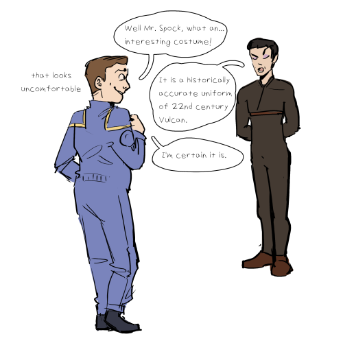 starfleetspacecadet:hello. today i offer you a tos/disco/ent uniform swap inspired by this post that