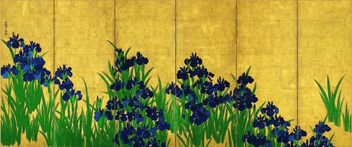 highdio:Ogata Kōrin’s iconic iris screens inspired Araki’s new ‘Ripples of Adventure’ art.