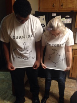 sydneyunderthestars:  this is me and my best friend, we decided to be Cytosine and Guanine for Halloween because we pair up with each other and we love biology  This is the coolest thing I&rsquo;ve ever seen! :D