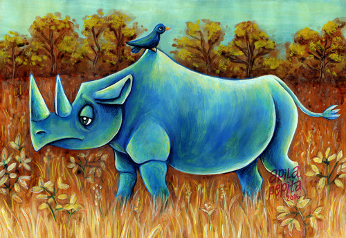 Western Black Rhinoceros (2016)acrylic paint and crayons on paper, 297 x 420 mmThis species of rhino