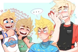 lazychocobo:  A relative of mine made a short fanfic about Prompto getting a haircut mishap so I doodled this for her ^^