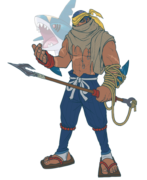 here’s my half of the design trade i did with @dunesand!! a sharpedo fisherman guy!!