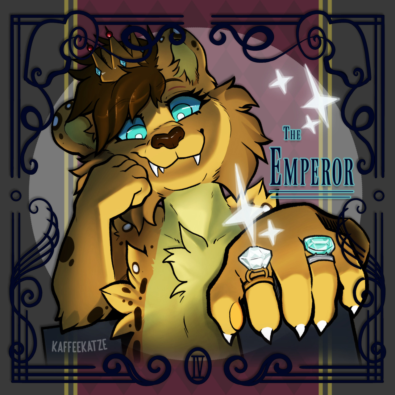 IV - THE EMPEROR - Arima

May your hard work always bring you to the top

Part of my Tarot YCH!
Some of these are rather literal, some are more fun takes on the 22 trump cards~ #tarot#art#furry#ych#anthro#avatar#digital art#lion#lioness#crown#jewels