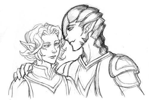 I got a bit excited about Zarkon/Alfor, so here are sketches of them having a Teen Romance™. 