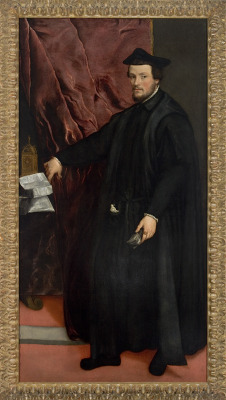 renaissance-art-blog:  Portrait of Cardinal Cristoforo Madruzzo via TitianSize: 109x210 cmMedium: oil, canvas