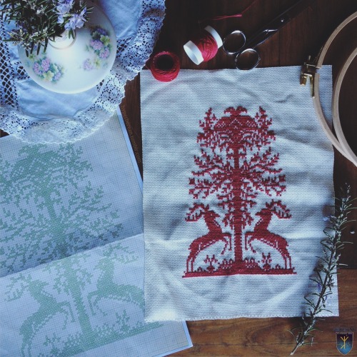 hyperb0rean: «Life tree with buds, symbol of Spring. Jumping deer, symbol of Nobility and Forc