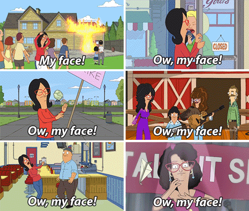 hannahitsapalindrome: Just a small sampling of the many times Linda has been hit in the face. 
