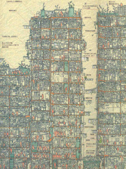 a-place-with-stuff:  An Illustrated Cross Section of Hong Kong’s Kowloon Walled City “The Kowloon Walled City in Hong Kong was built gradually—building on top of building—over time. Without a single architect, the ungoverned and most densely populated