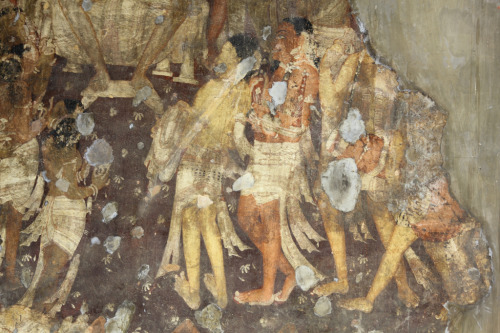 Painted scenes from inside the Buddhist Ajanta Caves, India, which date from the 2nd century BCE. Th