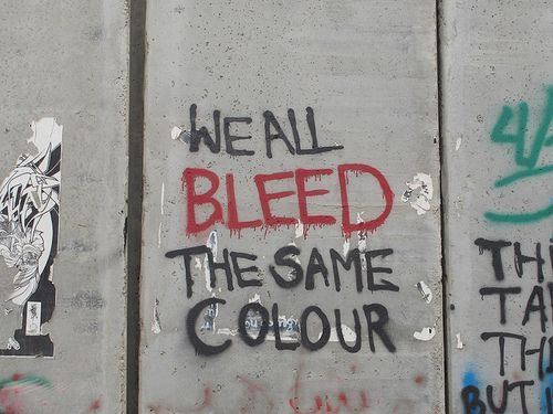 salmafalasteen: We all bleed the same colour. The Apartheid Wall, West Bank, Palestine.