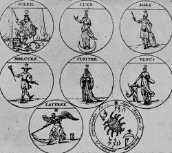 chaosophia218:  Lucius Parvus Albertus - Astrological Talismans representing the 7 Days of the Week and the Planets associated with them, “Secrets Merveilleux de la Magie Naturelle et Cabalistique”, 1752. 