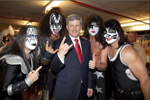 ourfearlessleaders:Stephen Harper with Destroyer, a Kiss tribute band.  Not cool enough for the