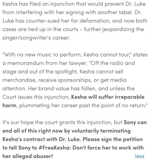 commongayboy: A petition to #FreeKesha from her alleged abuser Dr. Luke and the label Sony Music has