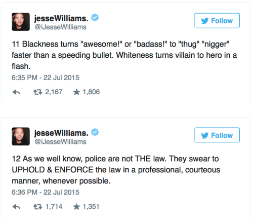 micdotcom:  Jesse Williams just destroyed the racist double standard of policing in America In 24 posts on Twitter, the actor argued the real problem was not the single case of Sandra Bland or the state trooper who arrested her, but the double standard