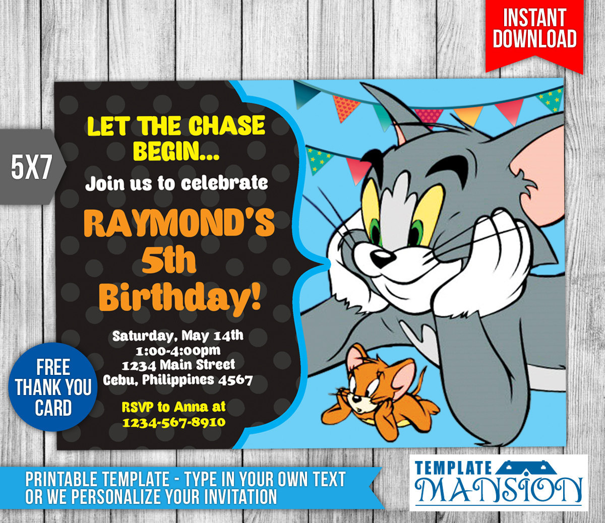 Personalized and Printable Tom and Jerry Invitation E-Card