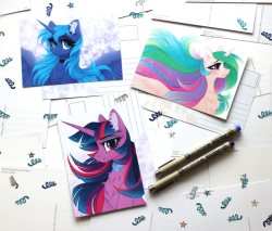 vird-gi:My friend printed these for me, so now I have some postal cards with ponies :DI especially love the one with Princess Luna - not such a surprise though…