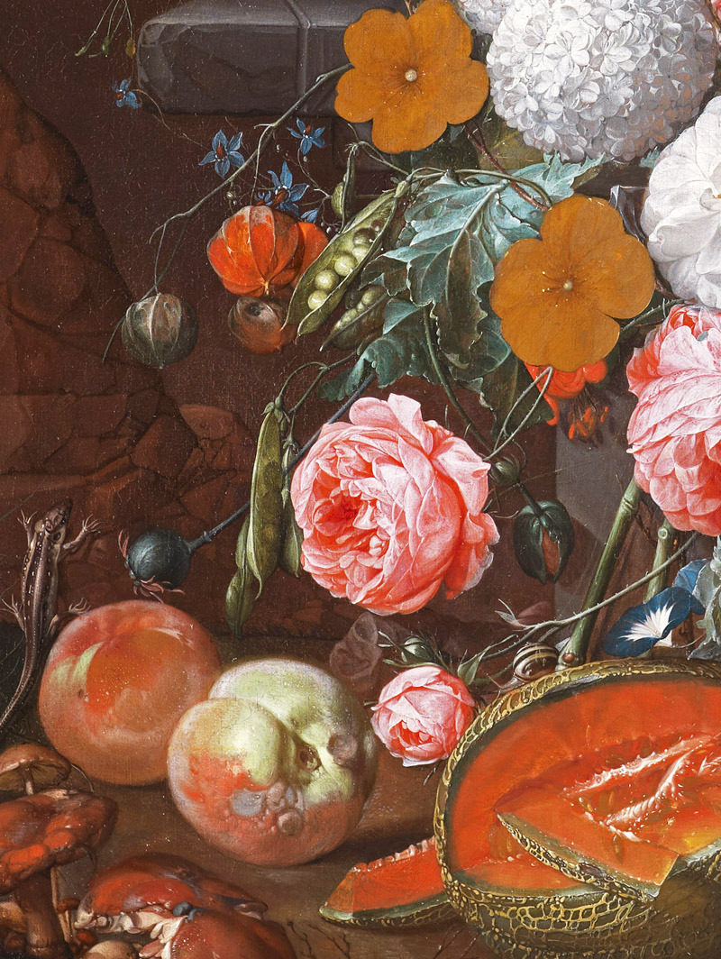 jaded-mandarin:   Cornelis de Heem. Detail from A Still Life of Flowers and Fruit,