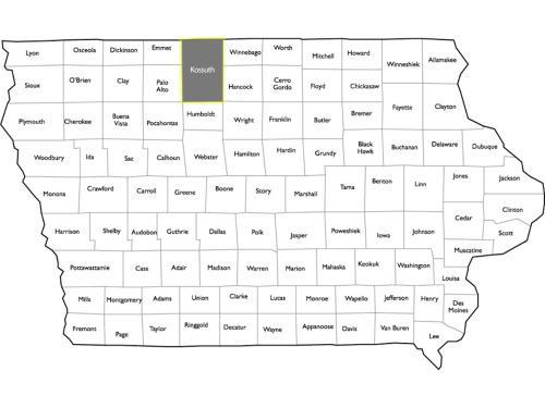 thereallieutenantcommanderdata: mapsontheweb:  Iowa has 99 counties. It could have an even 100 if not for this monstrosity.   According to Wikipedia, that county absorbed its former northern neighbor in 1857 