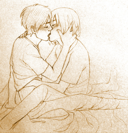 zu-art:  I wanted to draw Eremins kissing reaaaally badly, but Armin’s sneaky hand was a surprise :V