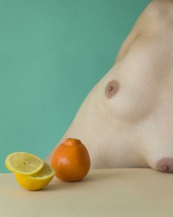 oferdabush:  A series that explores the ways in which time affects beauty by perpetuating body and fruit at their prime. The body is like a fruit in its early days, ideal, yet it is not immune against time, it is fragile and temporary. Desexualized naked