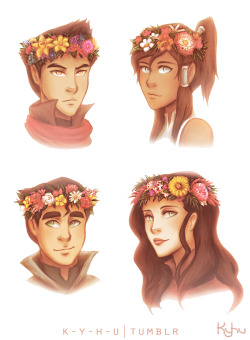 k-y-h-u:  Who needs a life when you can draw flower crowns on your favorite characters amiright ʘ‿ʘ I used different types of flowers on each of them with particular meanings that seemed to best fit their characteristics:  Mako: Boldness, Chivalrous,