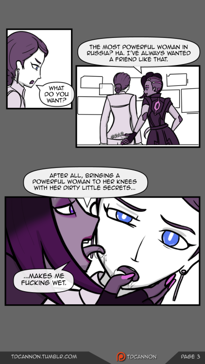 SOMBRA IS OUT for all Overwatch players!  To celebrate, here are the completed First 4 pages of my porn comic parody “Metal Infiltration,” a parody based on Blizzard’s most recent Overwatch animated short. Sombra’s about to get it on with Katya