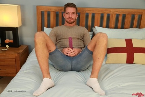 Hot straight dude Hudson Scott probes his ass with a big dildo as he wanks his big uncut cockRead th