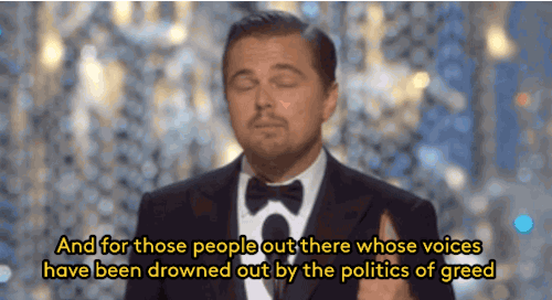 refinery29:  Leo in his Oscar acceptance speech: your votes in America and internationally have a major effect on global warming, the most dire threat of our time. Gifs: The Oscars on ABC FOLLOW REFINERY29 