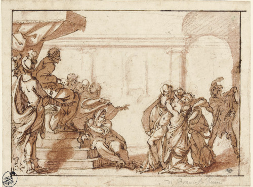 Esther before Ahasuerus by Francesco FuriniItalian, 17th centuryred chalk and red wash with pen and 