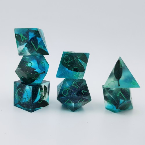 devilsroostdice: These aqua, sparkling beauties with real leaves in are available right here- https: