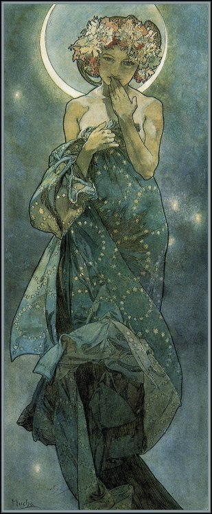 artmagnifique:  ALFONS MARIA MUCHA. The Moon and the Stars, 1902, ink and watercolor.