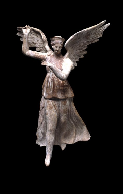 ancientpeoples:Terracotta figure of a winged Nike200-150 BCHellenistic(Source: The British Museum)