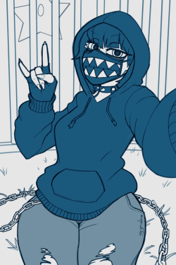 gyndra: It’s Chompy, @nyxondyx‘s chain chomp gijinka. First time doing lines in a while.