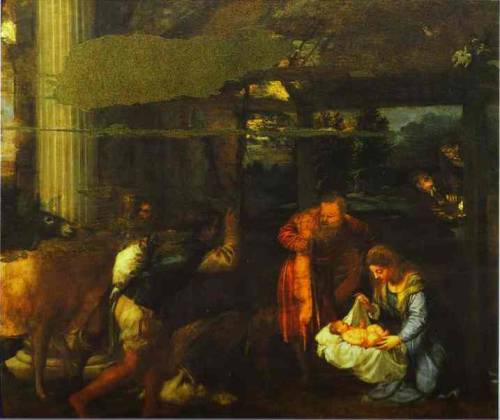 Adoration of the Shepherds, 1533, TitianMedium: oil,board