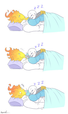 mooncatyao:  [Sleep talking] Grillby &amp; little Sans&lt;First part&gt;(Previous)/(NEXT)[GLS timeline]You can support me on KO-FI ~ ☕  About detail~