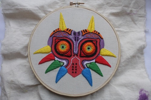 &ldquo;my finished, hand embroidered, majoras’a mask, a little legend of zelda tribute for