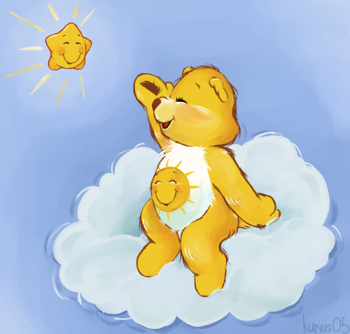 still thinking about care bears so i drew funshine again except this time I tried to mimic the old c