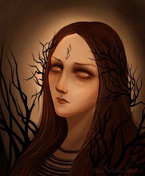 Völva, the Wand-Wed, shamanic seeress and priestess among the Norse.First digital painting of the ye