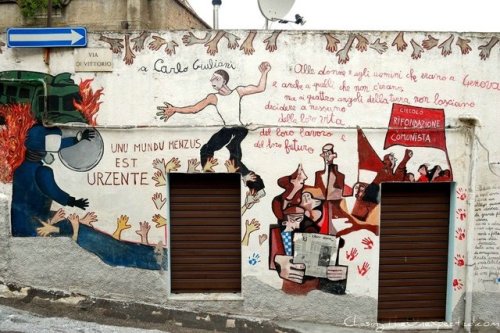 Revolutionary murals seen around Orgosolo, a small town in central-eastern Sardinia.For more info on