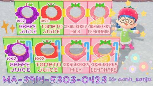juice boxes ✿ by acnh_sonja on ig #acnh#acnh design #acnh custom design #acnh pattern#animal crossing #type: face cutout standee #cutout standee#cutout illusion#fruits#colorful#kidcore