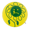 a yellow pin with a wilting flower outlined in green. the center of the flower is a sad face, with a tear down its cheek