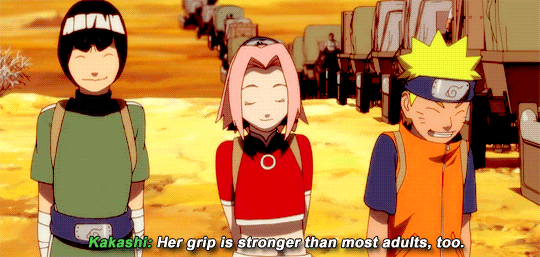 mugiwara-lucy: boahancokk: May I introduce? Sakura Haruno. Love how salty Naruto and Lee were XD
