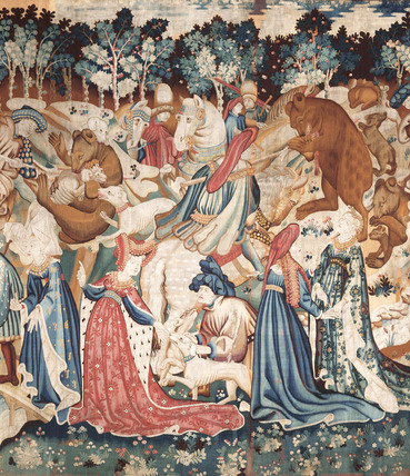 Boar and bear hunt as depicted on the Devonshire tapestries, 1425-30 Flemish