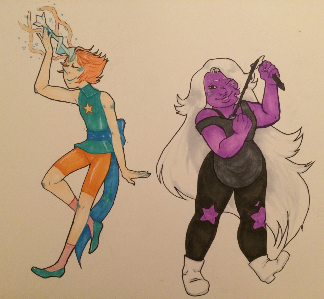 miyudraws:  Amethyst and pearl.  Hopefully I’ll get garnet done too.