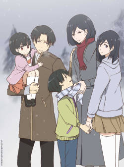 Fuku-Shuu:elvendashears:  Crossover Family  Levi X Mikasa + Nase Siblings = Humanity’s