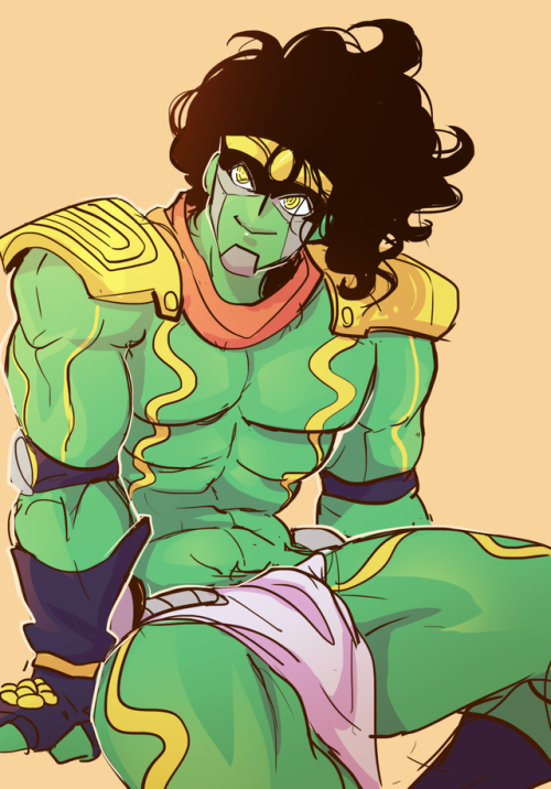 herzspalter:Hello I love Star Platinum and I doodled him a couple times with the green color scheme 