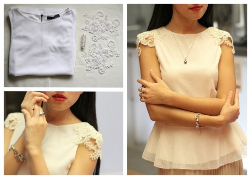 DIY Lace Shoulders for Blouse or Tee Shirt Restyle Tutorial from Jennyfer here. You can buy these la