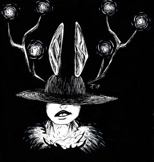 Inktober 18A jackalope witch, I guess!I didn’t know what to draw. I should look up the themes when t