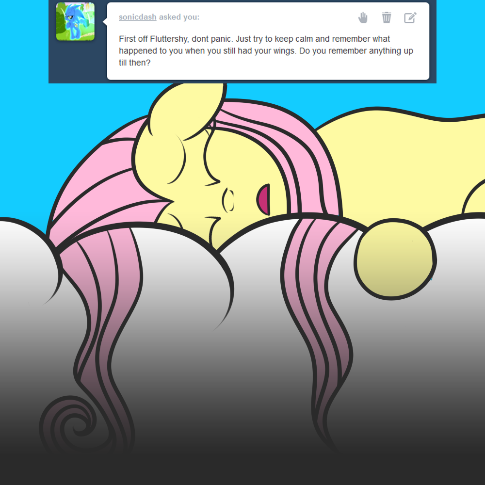 ask-wingless-fluttershy:  ZzZzZzZzZz  Naww, poor Flutters ;w;
