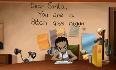 niftyp:geekfury25:A Huey Freeman ChristmasBeam on Santa head😂